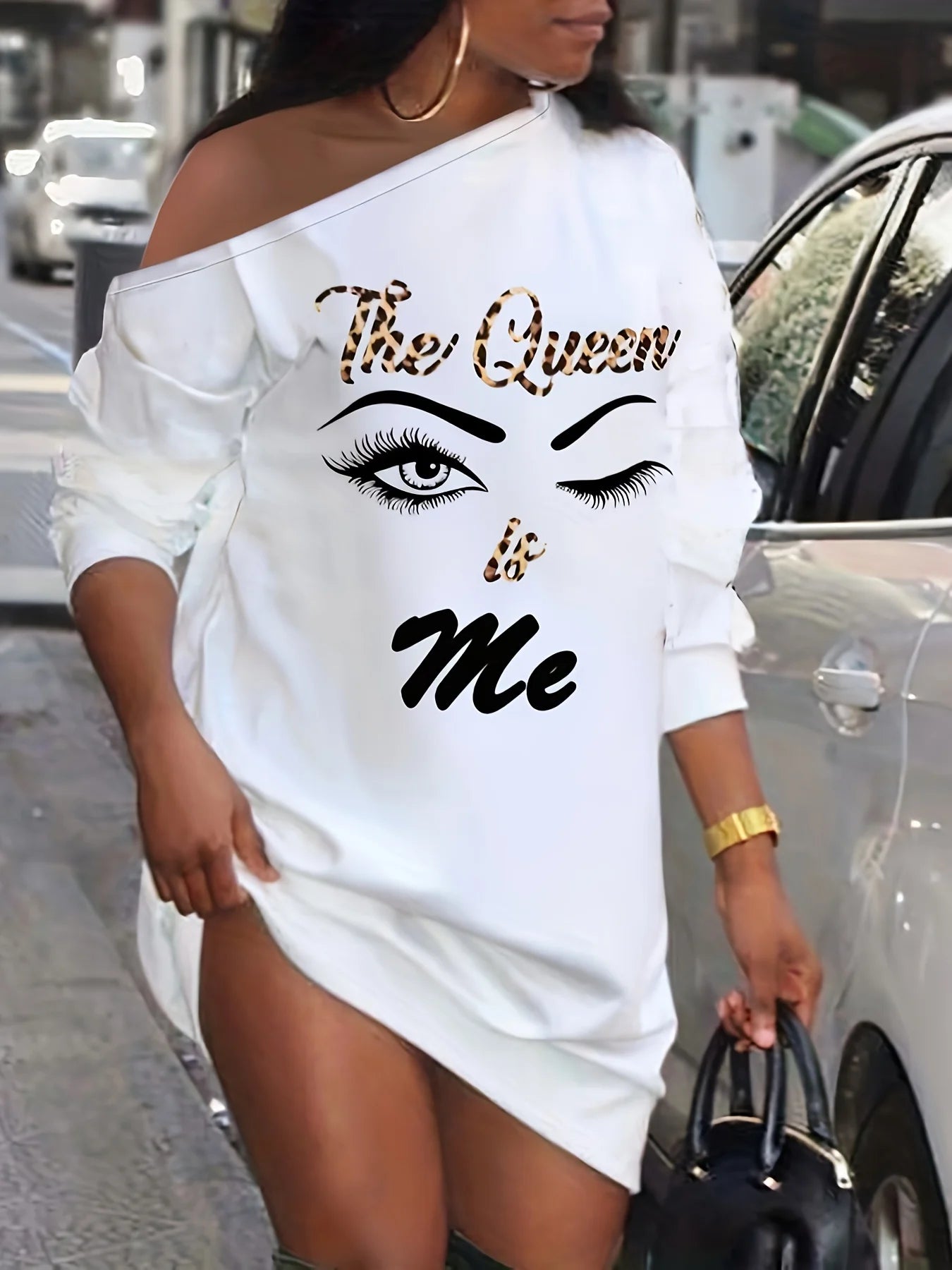 Human Figure Print Long Sleeve Casual T-shirt Dress