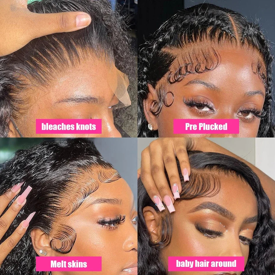40inch Water Wave Curly Lace Frontal Wigs Deep Wave Lace Frontal 360 Full Human Hair