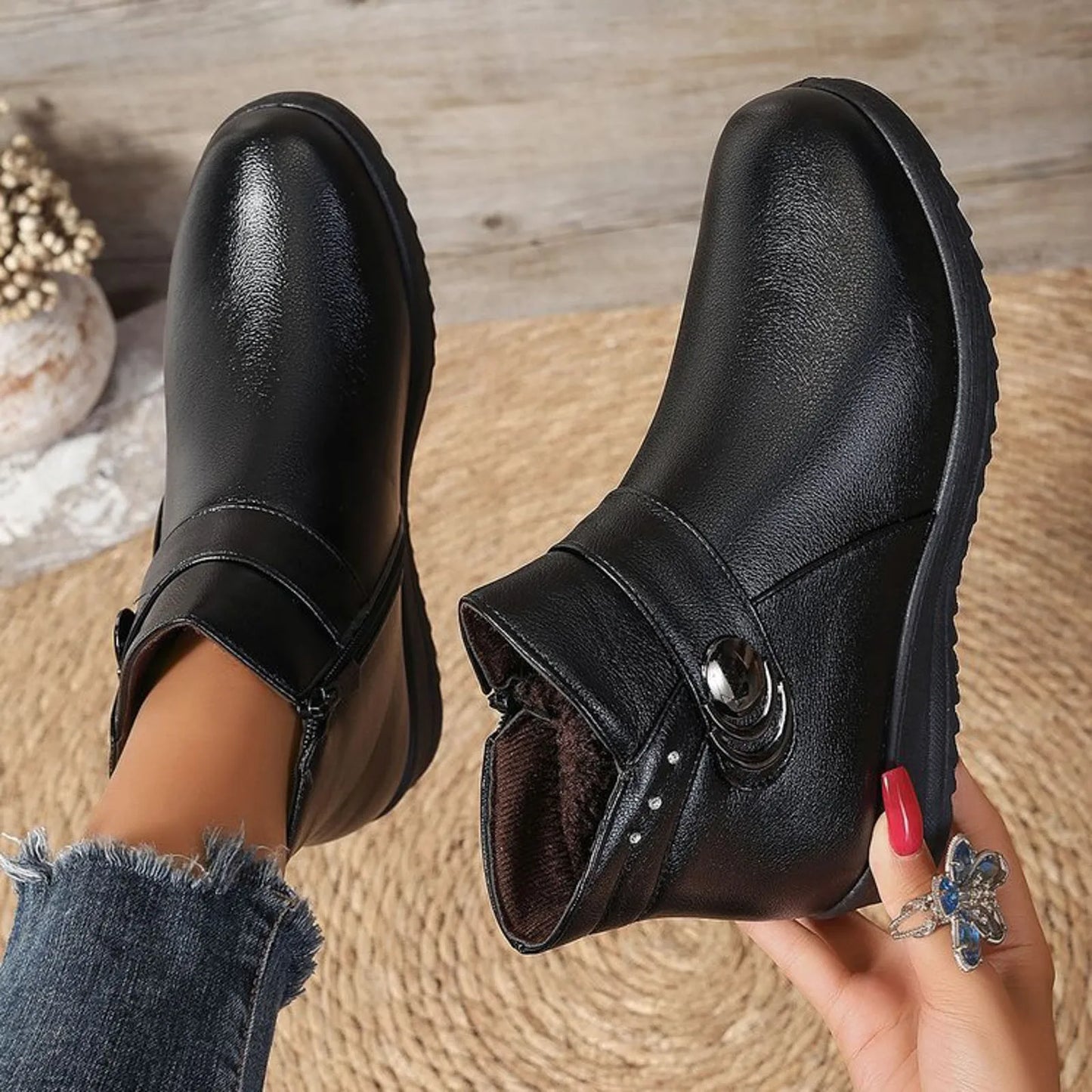 Square Heel Pu Boot Plus Size Comfortable Round Toe Ankle Boots Low Heel Brown / 36 / United States Brown / 37 / United States