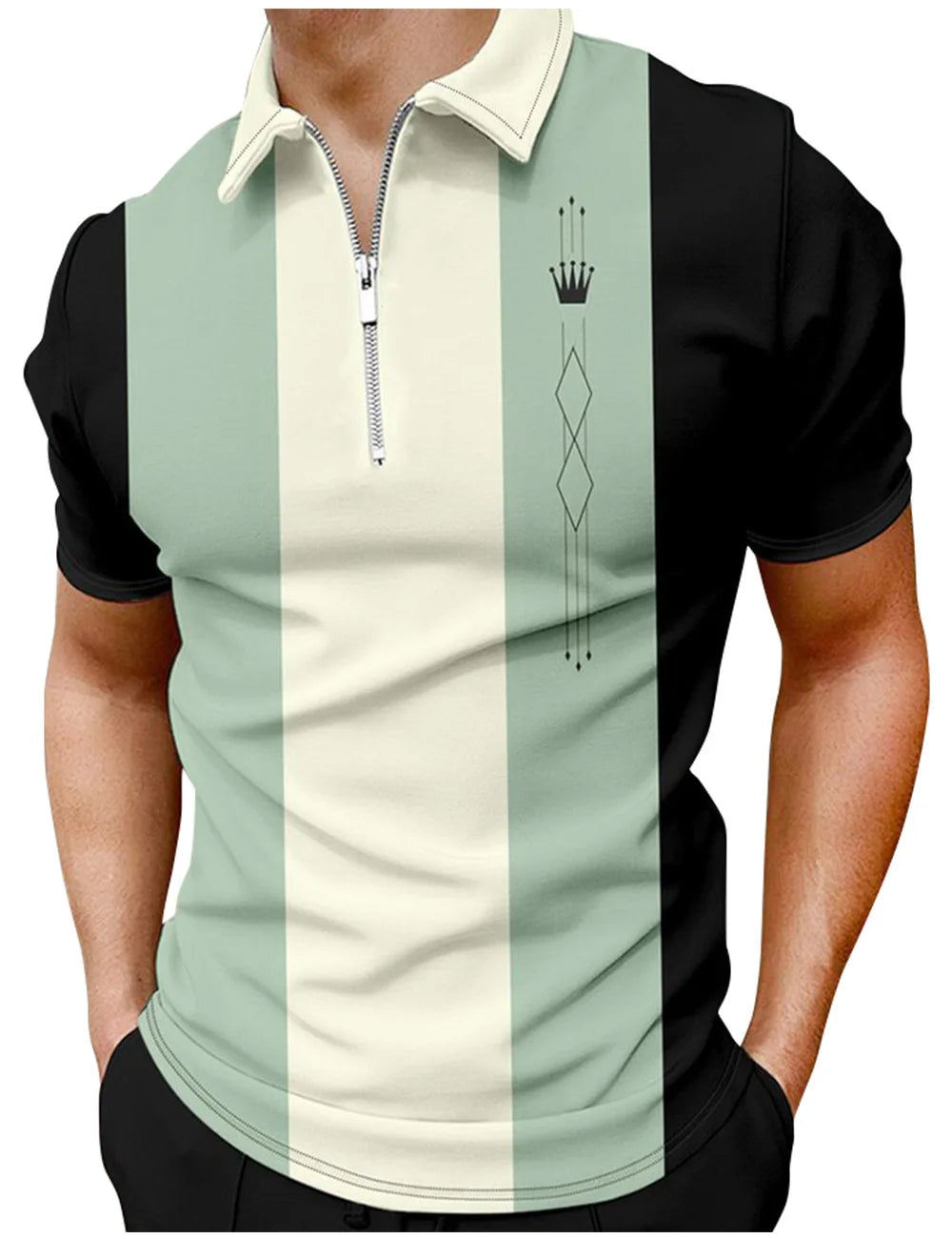 Men's 3D Flag Pattern Printed Short Sleeve POLO Shirt Zipper Men's T-Shirt