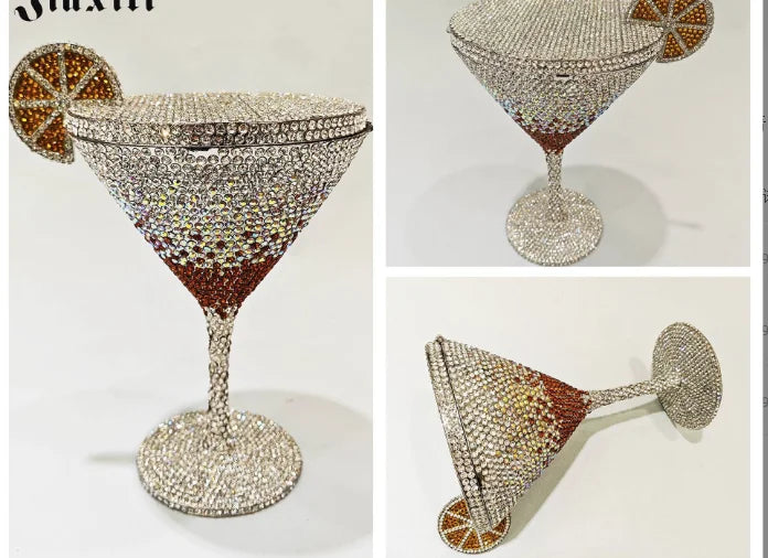 Jewels Martini purse Diamond Evening Purses Crystals Bridal Handbag Dinner Purses Rhinestone Party Clutch Bags