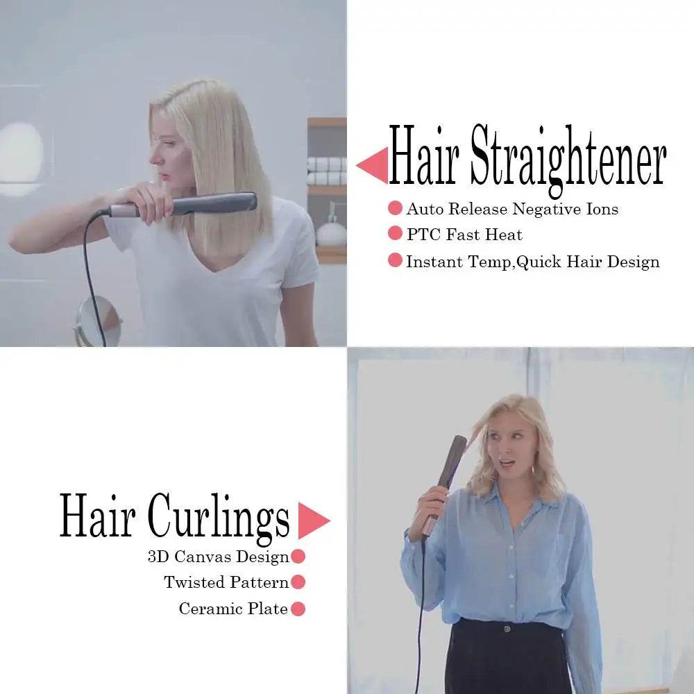 2 in 1 Hair Straightener And Curler Twist Straightening Curling Iron Professional Negative Ion Fast Heating Styling Flat Iron - Fashionqueene.com