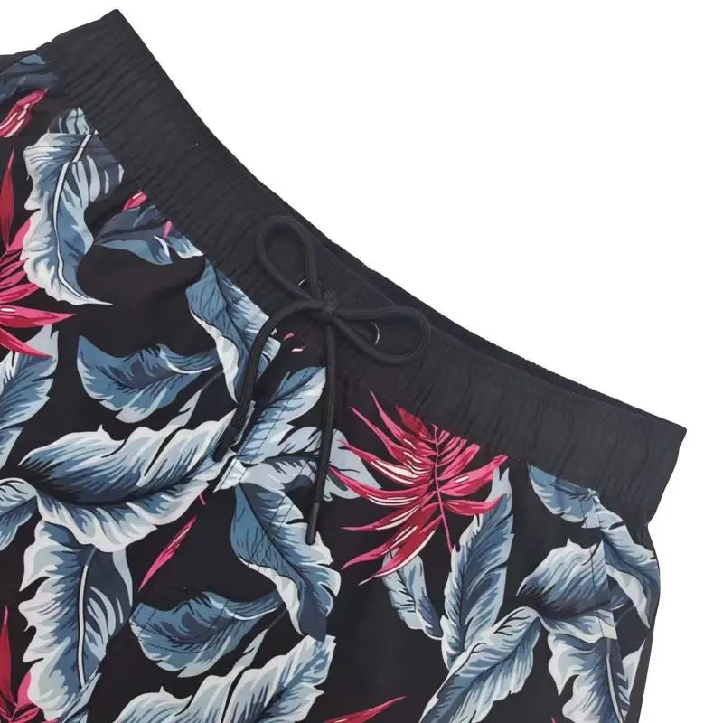 Men's Drawstring Printed Swimsuit Men Quick Dry Beach Trunks with Pockets and Lining