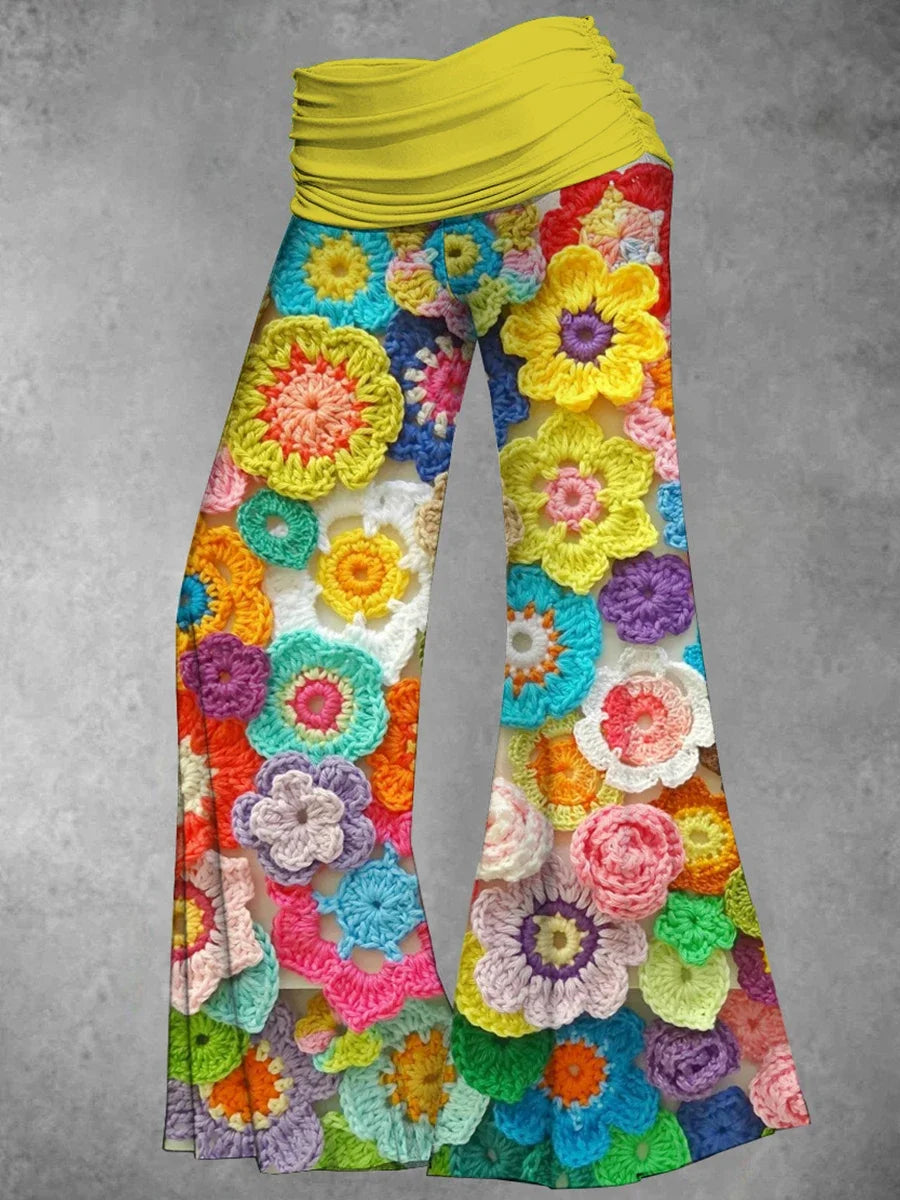 Women's Loose High Waist Flared Pants Floral Pattern Bohemian Style Digital Flower Print Yellow / XL Yellow / L Yellow / M Yellow / XL-Yellow / L-Yellow / M-Yellow / S-Yellow / XXXL-Yellow / XXL-