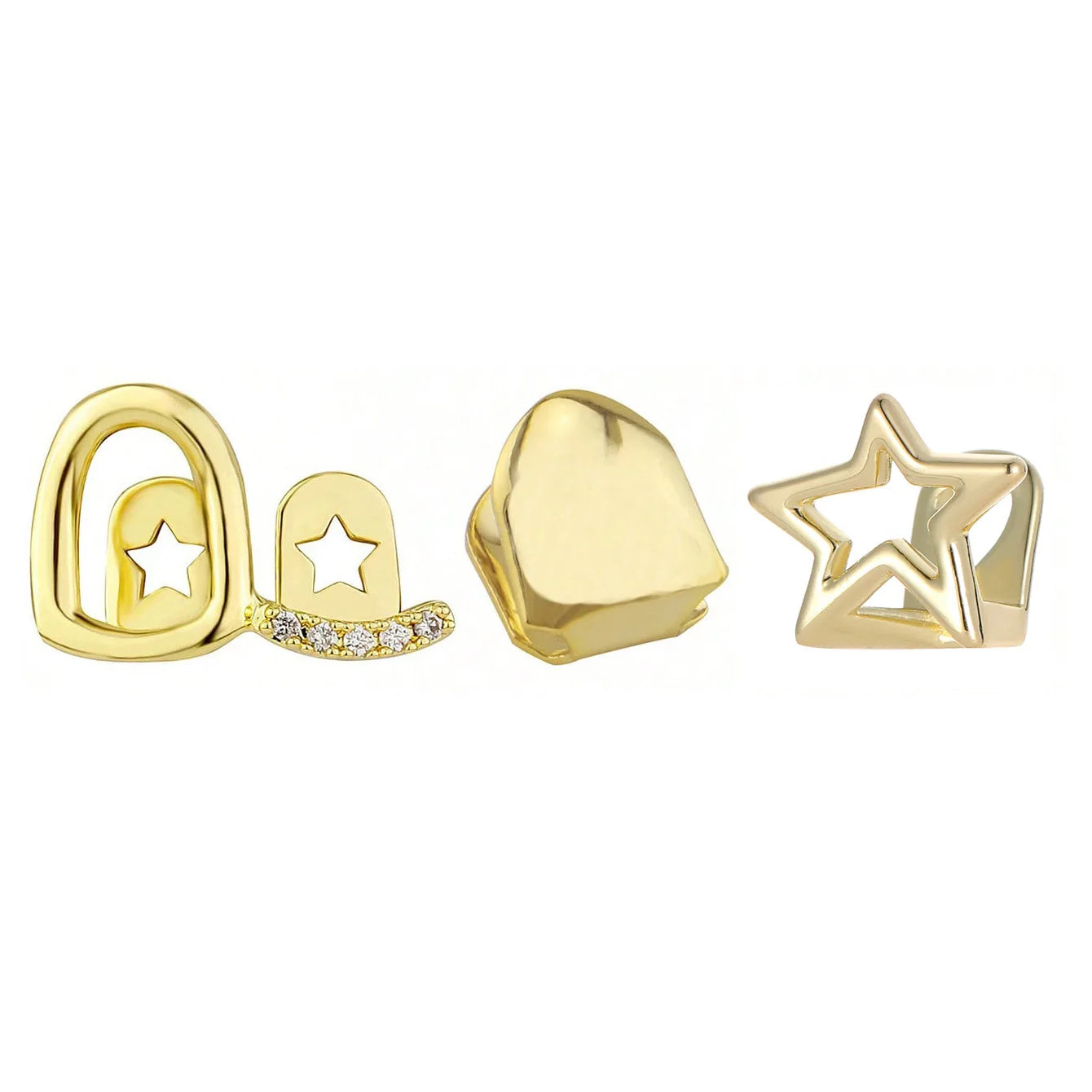 3PCS/Set Hollow Star Teeth Grillz Single Horizontal Bar Zircon Tooth Caps