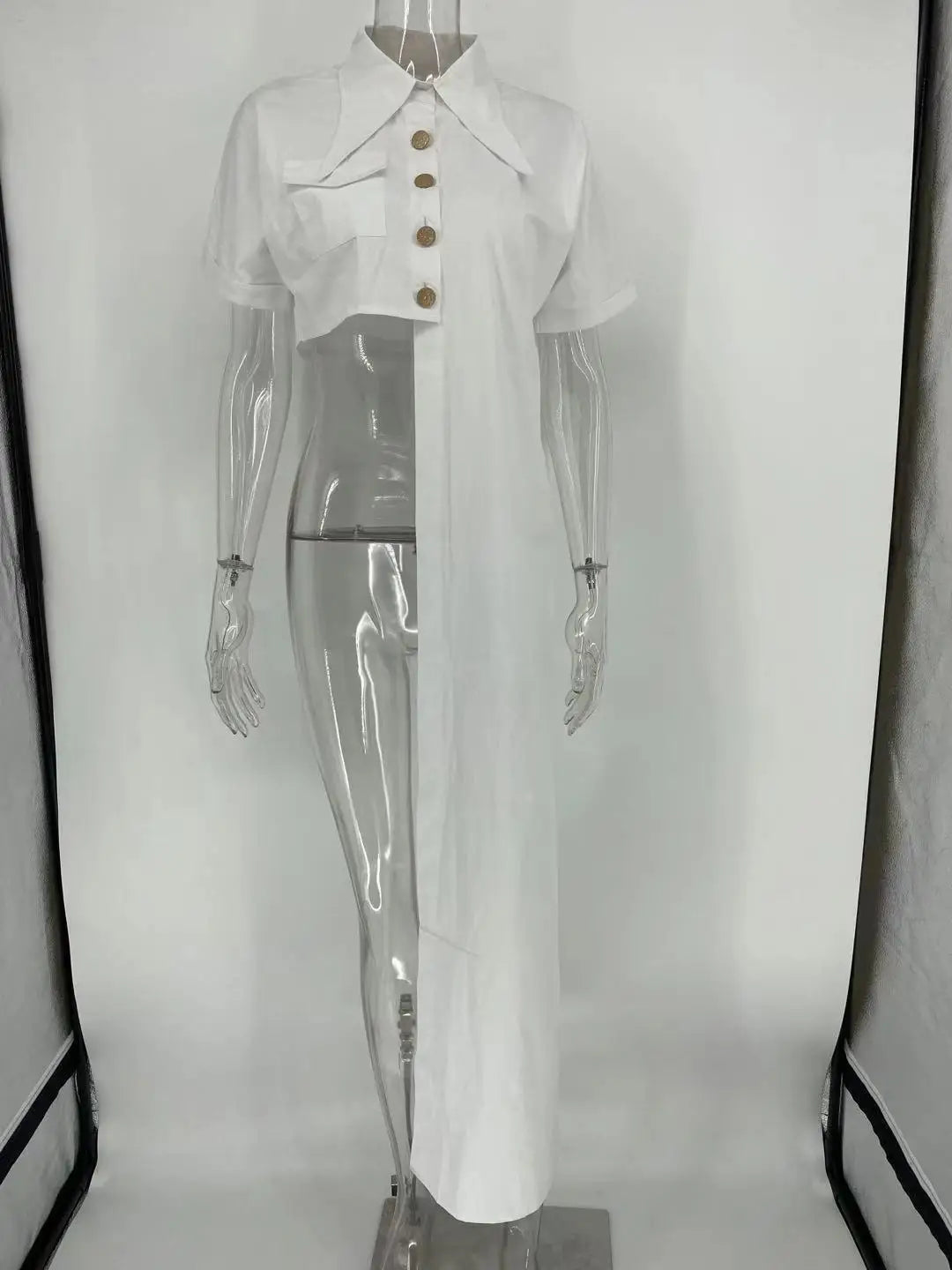 Asymmetric Women Top Lapel Button Up Short Sleeve Autmn Cardigans Y2k Shirt Tees White Blouses