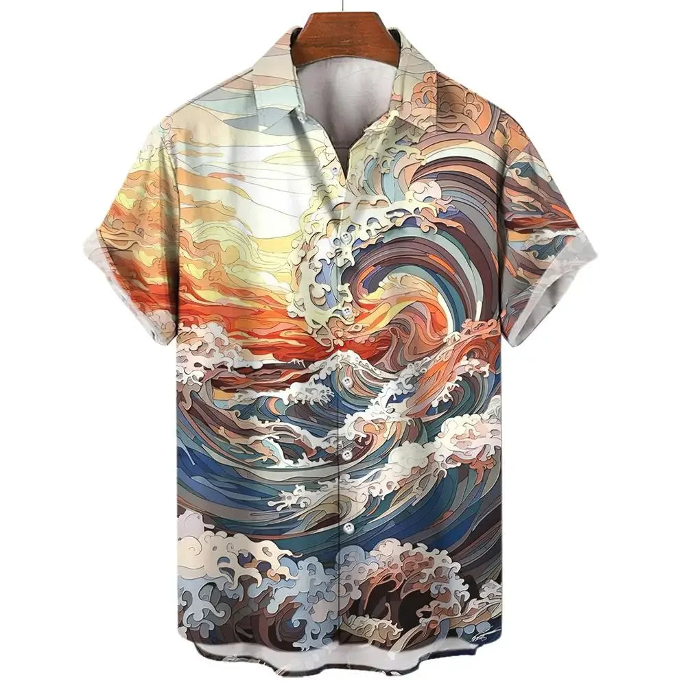 Short Sleeve Tops Japanese Style Ukiyoe Graphic Clothes Oversized Summer Apparel Streetweat Male Shirts