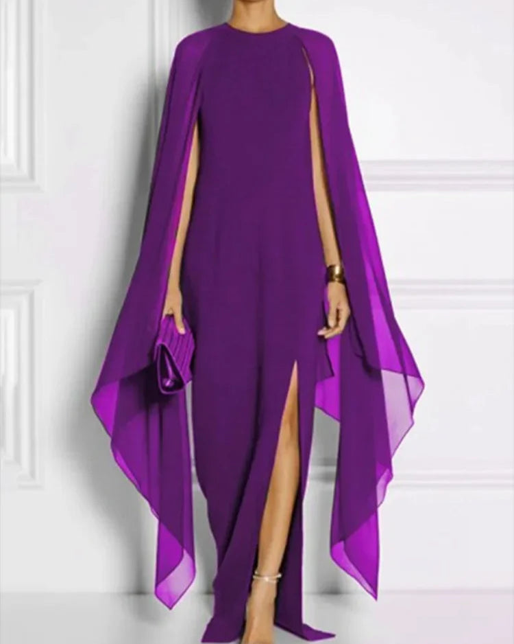 Women Elegant Purple Party Evening Maxi Dress Spring Cape Sleeves Solid Color Side-split Prom Gown PURPLE / S PURPLE / M PURPLE / XXL PURPLE / S-PURPLE / M-PURPLE / XXL-PURPLE / XXXL-PURPLE / L-PURPLE / XL-