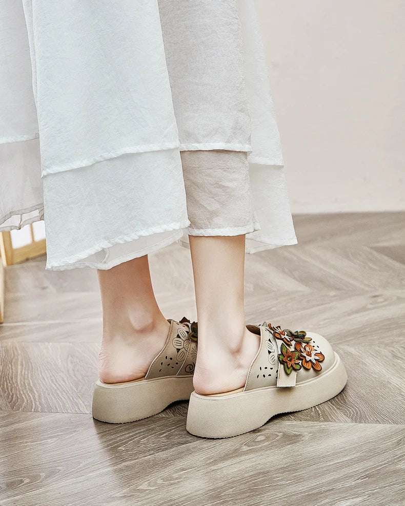 5cm Cow Genuine Leather Flats Comfy Shoes Platform Wedge Appliques Flower Hook Hollow Elthnic Women Slipper Mary Jane Rubber beige / 35 red / 40 red / 39 beige / 35-red / 40-red / 39-red / 38-red / 37-red / 36-red / 35-beige / 40-beige / 39-beige / 38-beige / 37-beige / 36-