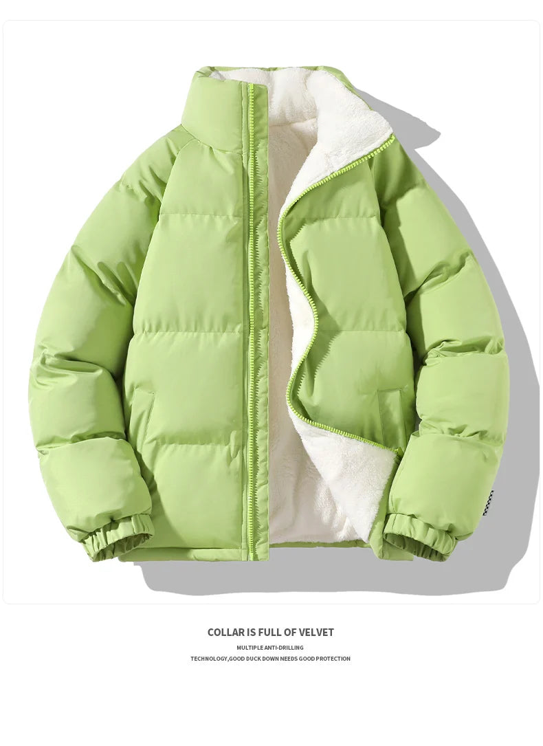 Warm Parka Coat Fleece Inside Male Solid Color Stand Collar Cotton Jacket Men's