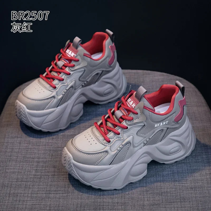 Air Mesh Genuine Leather Vulcanize High Brand Comfy Chunky Sneaker Loafer Platform Women Shoes