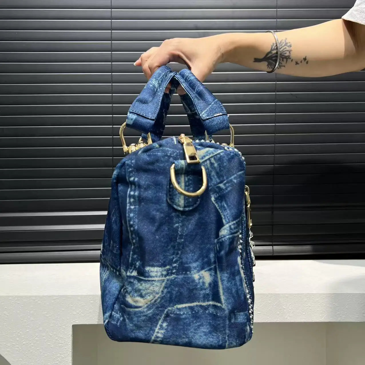 Gemstone inlaid elegant handbag, Boston bag, personalized street style