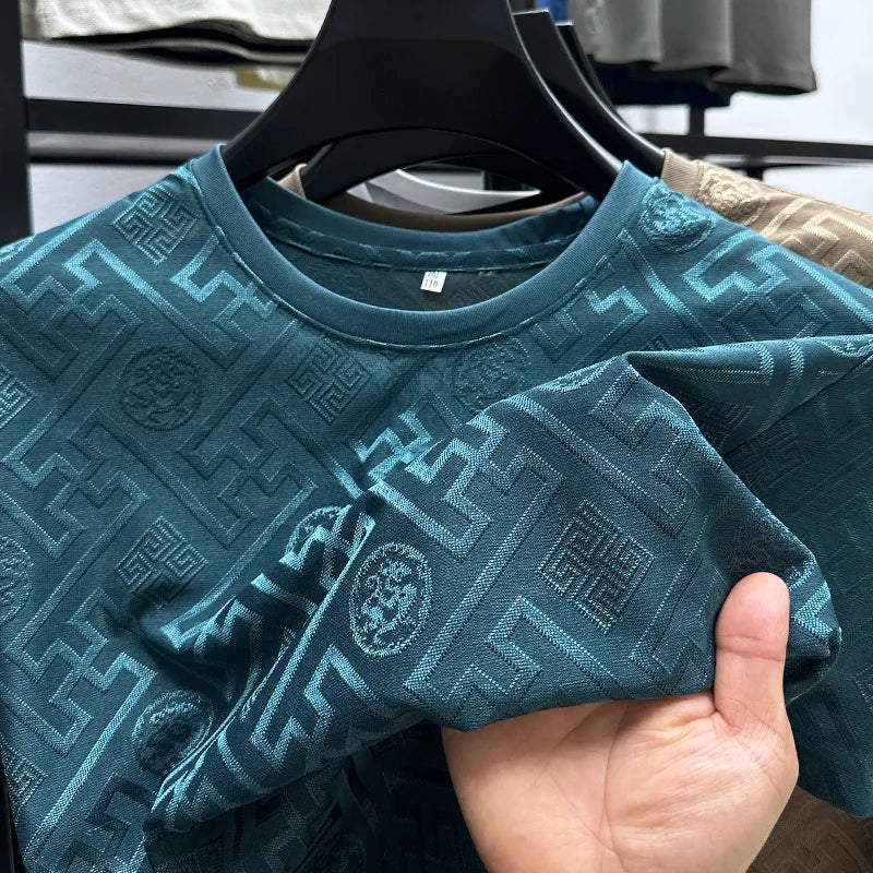 Silk Breathable Short Sleeve Men O-neck Top Cool Comfortable T-shirt
