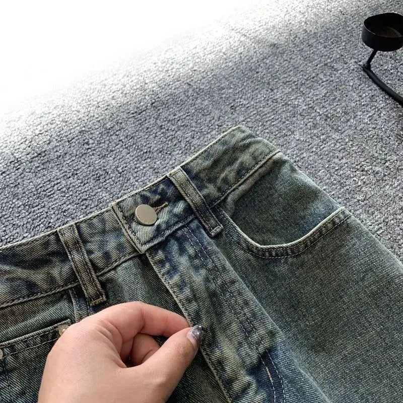 Cross Patch High Waist Jeans Women Straight Loose Wide-leg Pants Harajuku Hot Girl Y2k Trousers