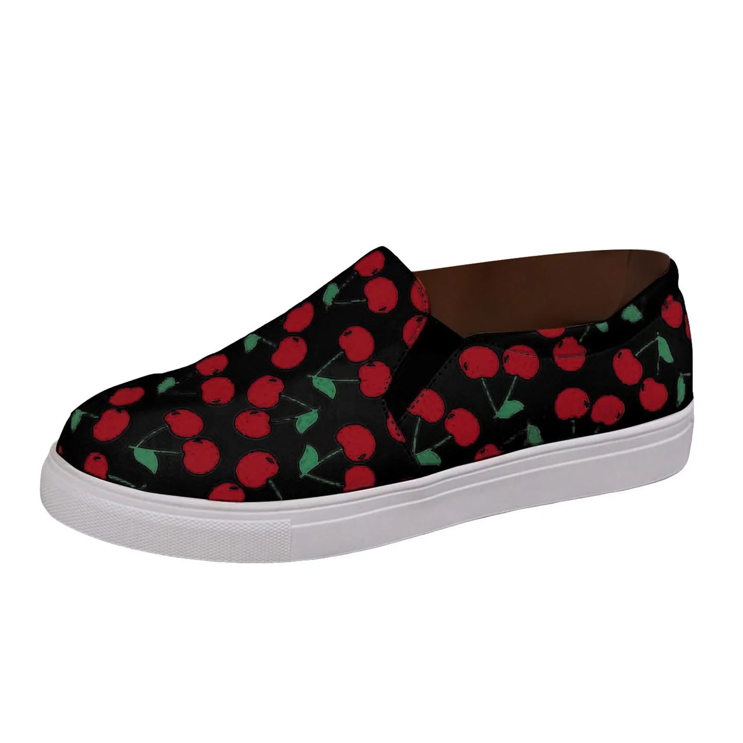 Ladies' Flat Casual Sports Shoes Cherry Printed Wide Width Close Fitting Black / 36 / United States White / 36 / United States