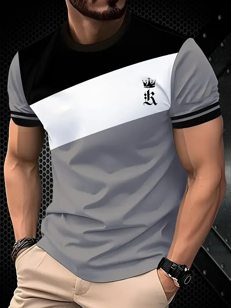 Classic Summer Men's T-shirt Loose Street Stripe Print Short Sleeve Round Neck