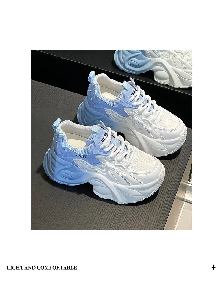 Air Mesh Genuine Leather Vulcanize High Brand Comfy Chunky Sneaker Loafer Platform Women Shoes