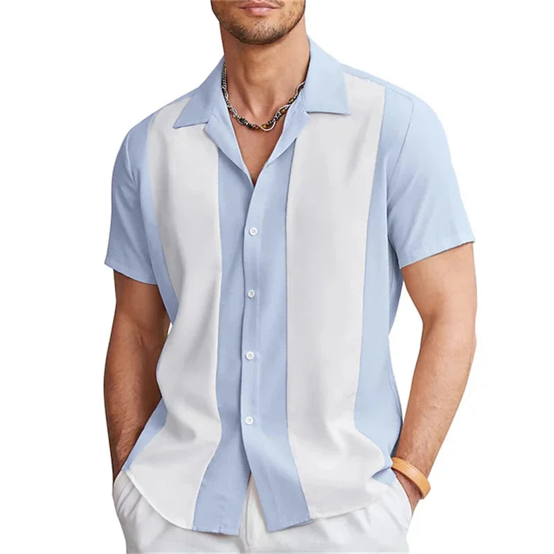 Bowling Shirts Button-Down Shirts Summer Casual Red Short Sleeve Color Block Lapel Street Wear Fashion