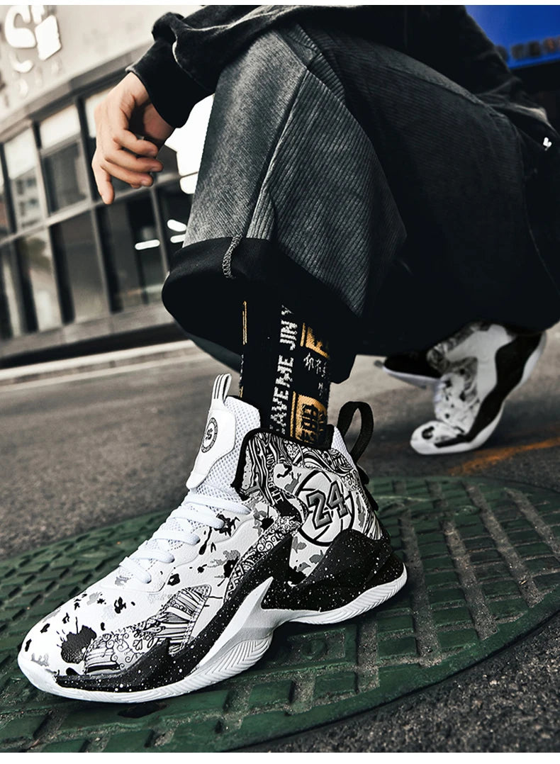 Men's Basketball Breathable Outdoor Shoes Fashion Graffiti Training Shoes