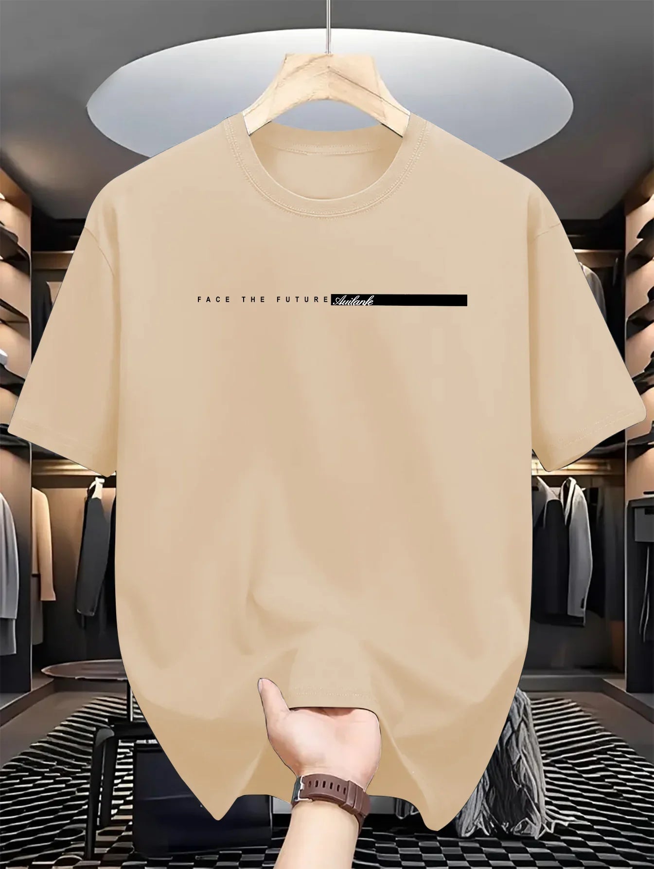 Men's Casual T-shirt, Round Neck Short Sleeves Letter Print Unisex Short Sleeves
