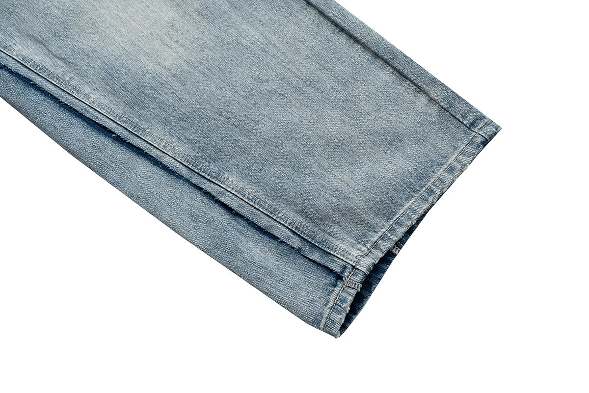 CUT-UP Double-layer Double Waist Patchwork Baggy Jeans for Men and Women Straight Casual Loose