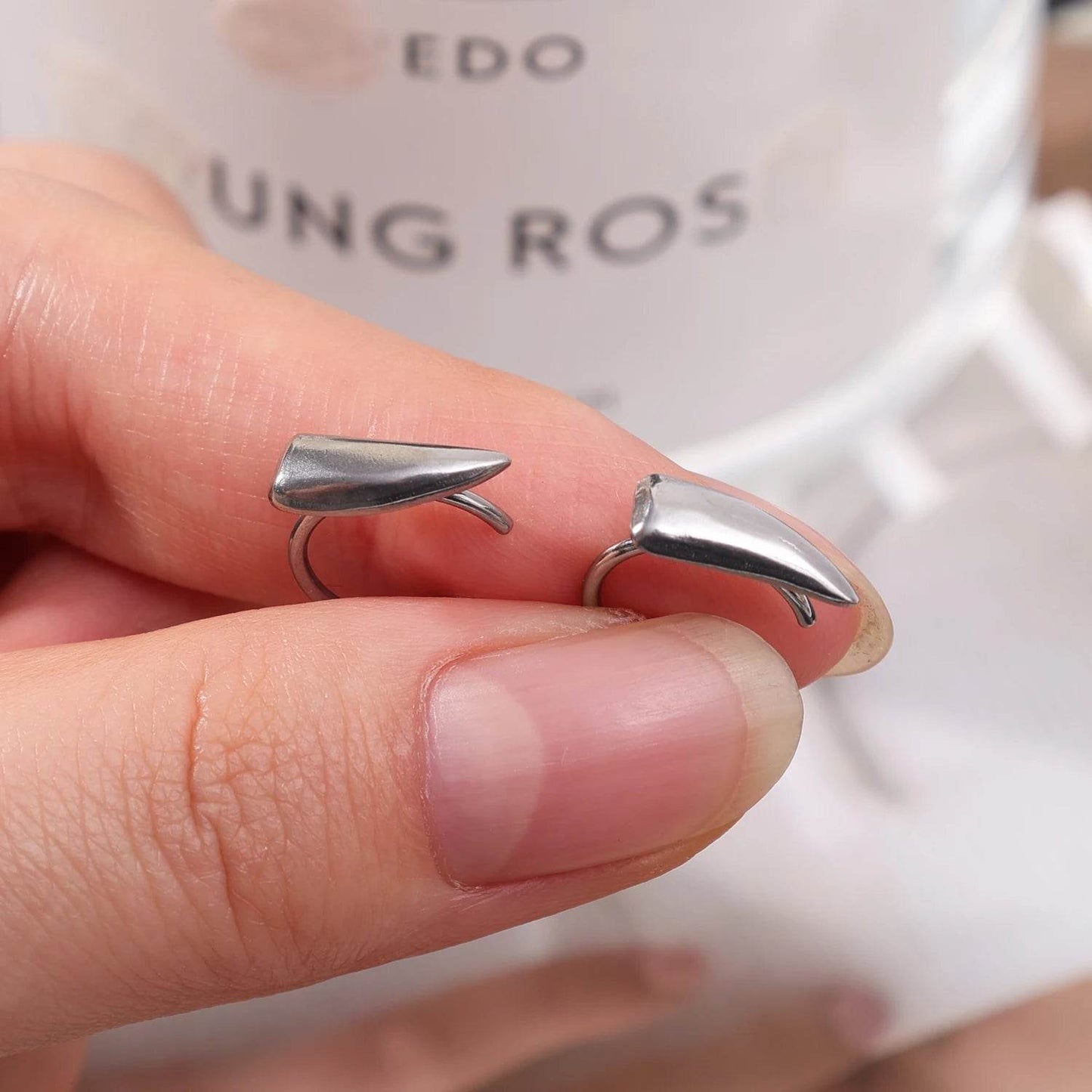 1pair Stainless Steel Sharp Teeth Fake Piercing Lip Ring Punk Exaggerated Jewelry for Women Gothic - Fashionqueene.com