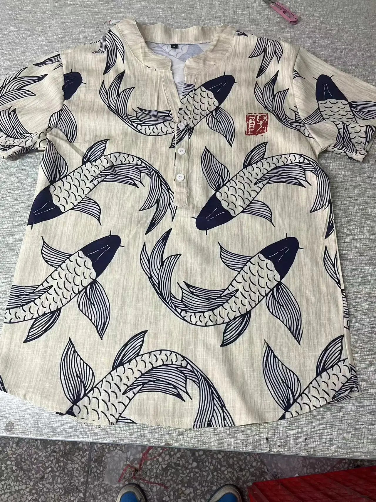 3D digital heat transfer animal landscape 3-button large size stand-up collar short-sleeved shirt