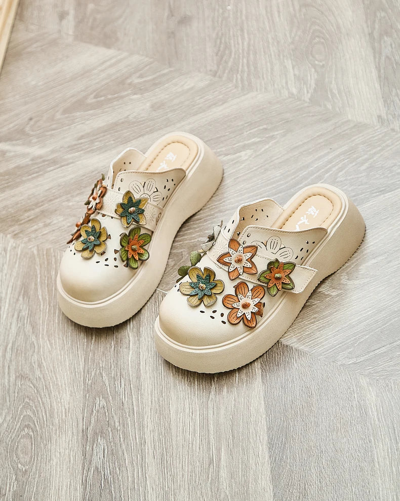 5cm Cow Genuine Leather Flats Comfy Shoes Platform Wedge Appliques Flower Hook Hollow Elthnic Women Slipper Mary Jane Rubber beige / 35 red / 40 red / 39 beige / 35-red / 40-red / 39-red / 38-red / 37-red / 36-red / 35-beige / 40-beige / 39-beige / 38-beige / 37-beige / 36-