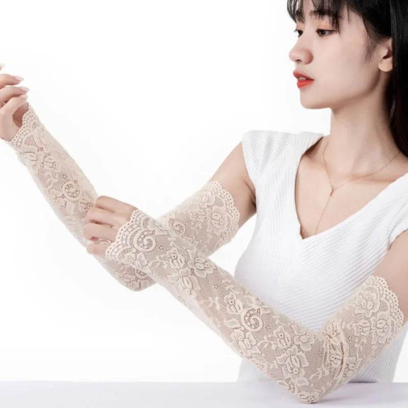 1Pair Lace Flowers Arm Sleeve Gloves Elegant Long Fingerless - Fashionqueene.com