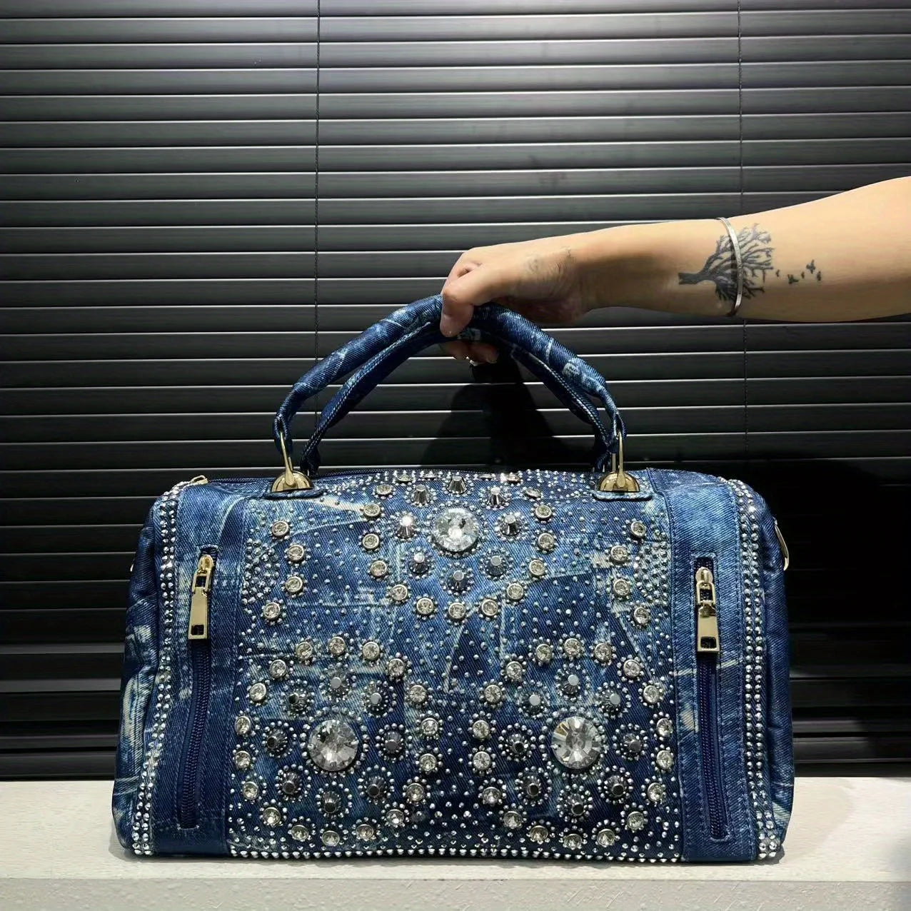 Gemstone inlaid elegant handbag, Boston bag, personalized street style