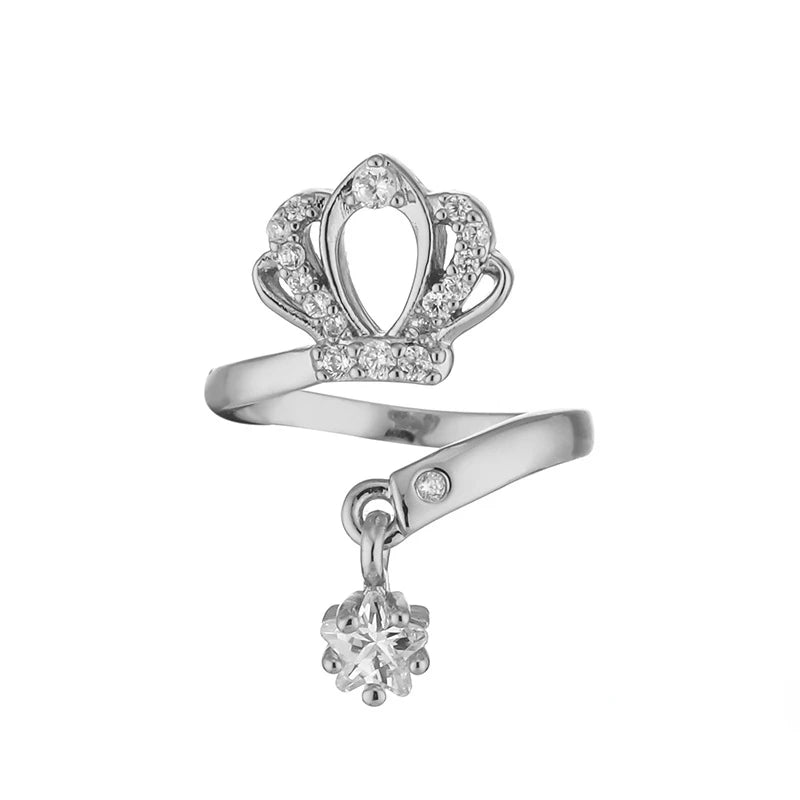 Dainty Crown Nail Rings for Women Full Zircon Fingernail Adjustable Tip Nail Cap Loop Ring Silver color-C United States