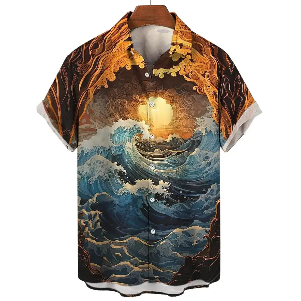 Short Sleeve Tops Japanese Style Ukiyoe Graphic Clothes Oversized Summer Apparel Streetweat Male Shirts