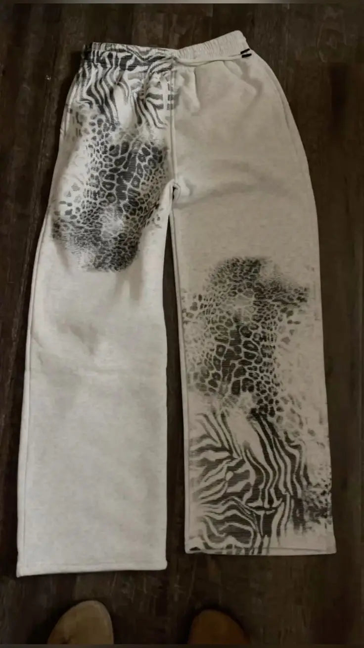 Retro Animal Print Sweatpants Y2K Clothe Hip Hop Retro Graphic Baggy Sweatpants Elastic Waist Casual Trouser