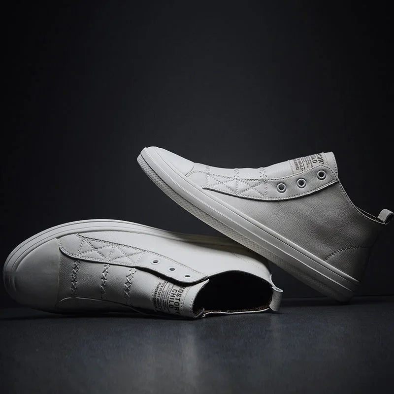 Genuine Leather Shoes Men High top Fashion Sneakers Flat Brand Black White Shoes