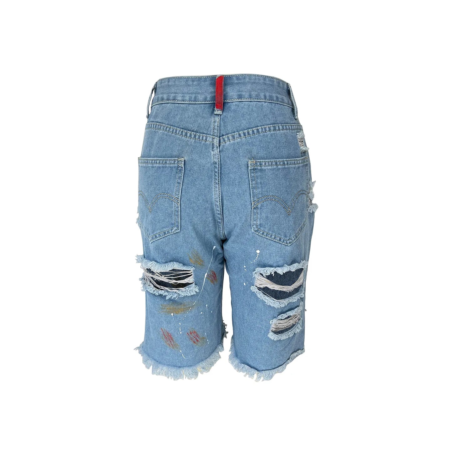 Hole Print Pants Casual High Waist Button Straight Jeans Summer Female