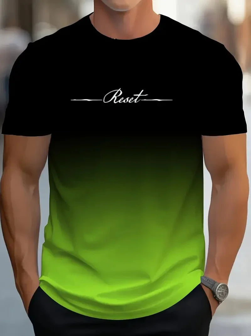 New Men's Gradient Letter 3D Printed T-shirt Summer Leisure Outdoor Sports T-shirt Quick Dry Short Sleeve