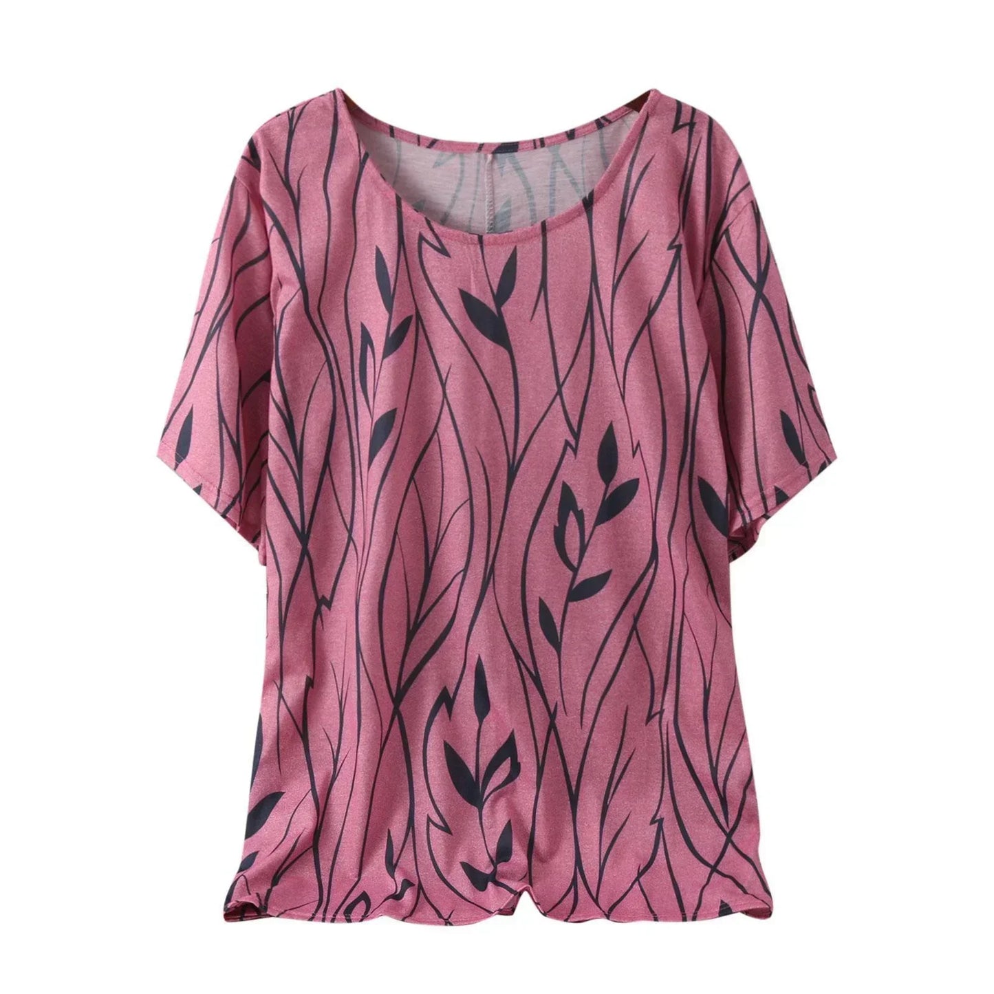 Casual Loose Leaves Print Blouse T-shirt Ladies Fashion Vintage Blouse Unique Half Sleeves