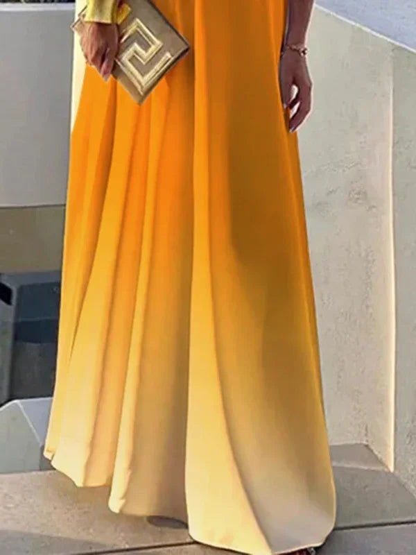 Gradient Color Vacation Beach Dress One-shoulder Sleeveless Elegant