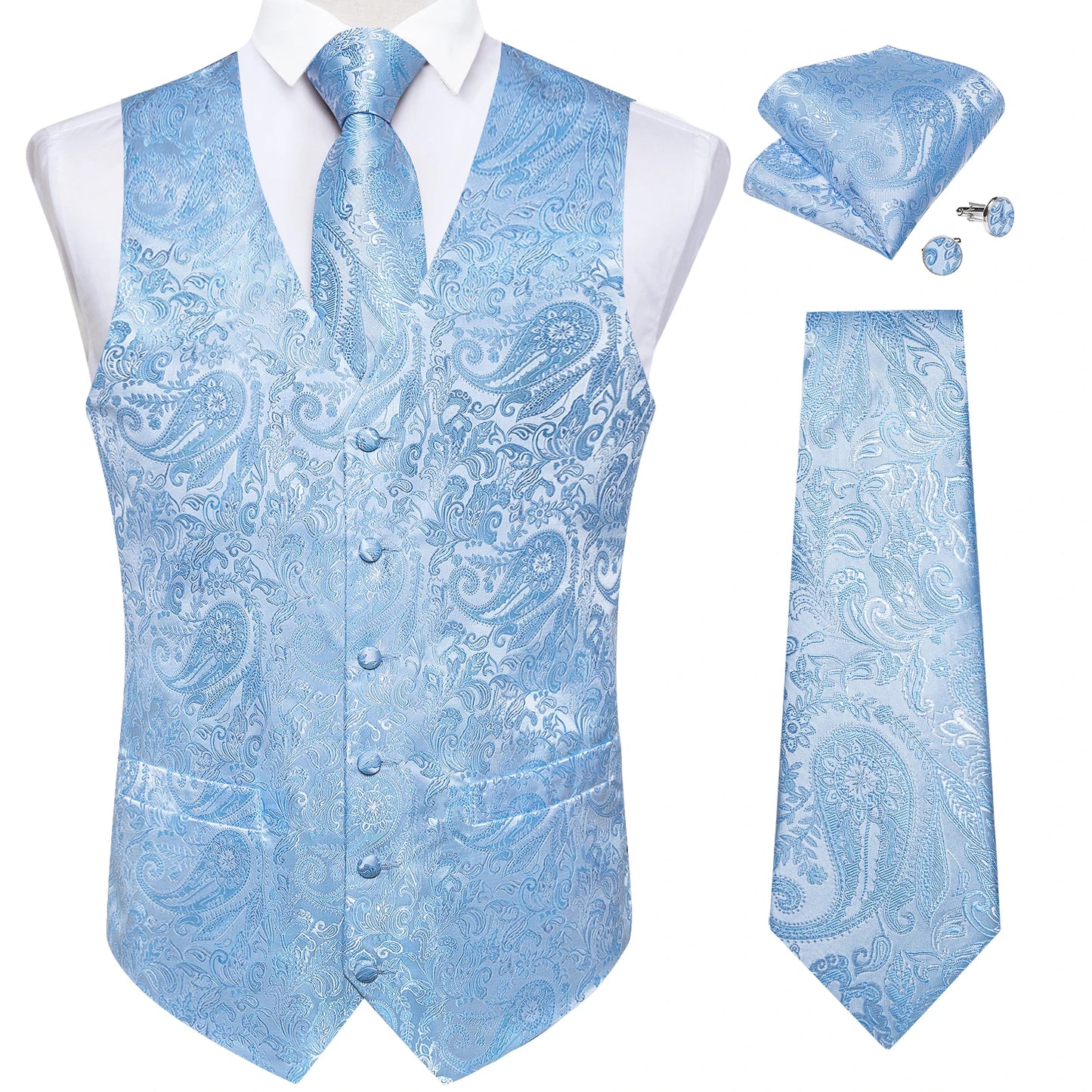 Luxury Paisley Men's Suit Vest Black Pink Red Wedding Prom Tuxedo Waistcoat Necktie Handkerchief Cufflink Sleeveless Jacket Vest