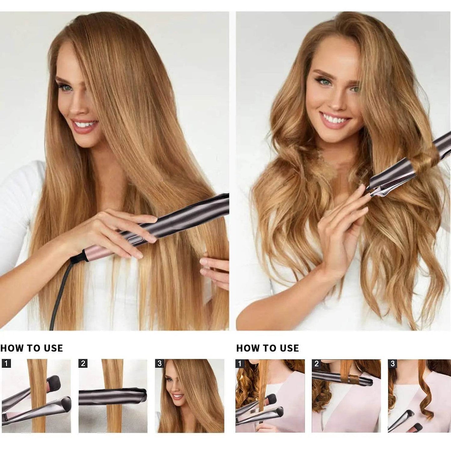 2 in 1 Hair Straightener And Curler Twist Straightening Curling Iron Professional Negative Ion Fast Heating Styling Flat Iron - Fashionqueene.com