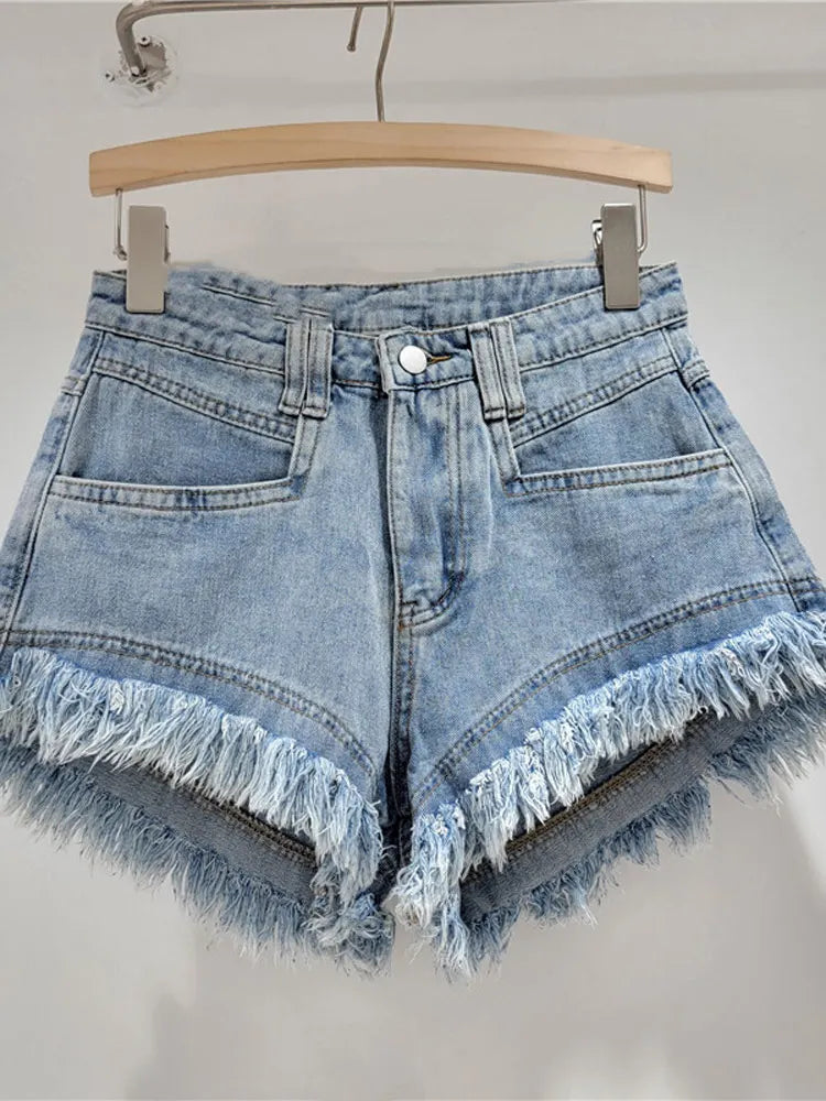 Denim Shorts Pants Low Rise Slim Lady Crop jeans Distressed Chic Casual Short Trousers