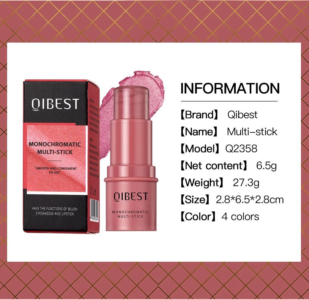 3-in-1 Cheek Blush Stick Lip Tinted Eyes Cheek Lips Brighten Cream Water-resistant Moisturizing Face Contouring Shadow Blusher