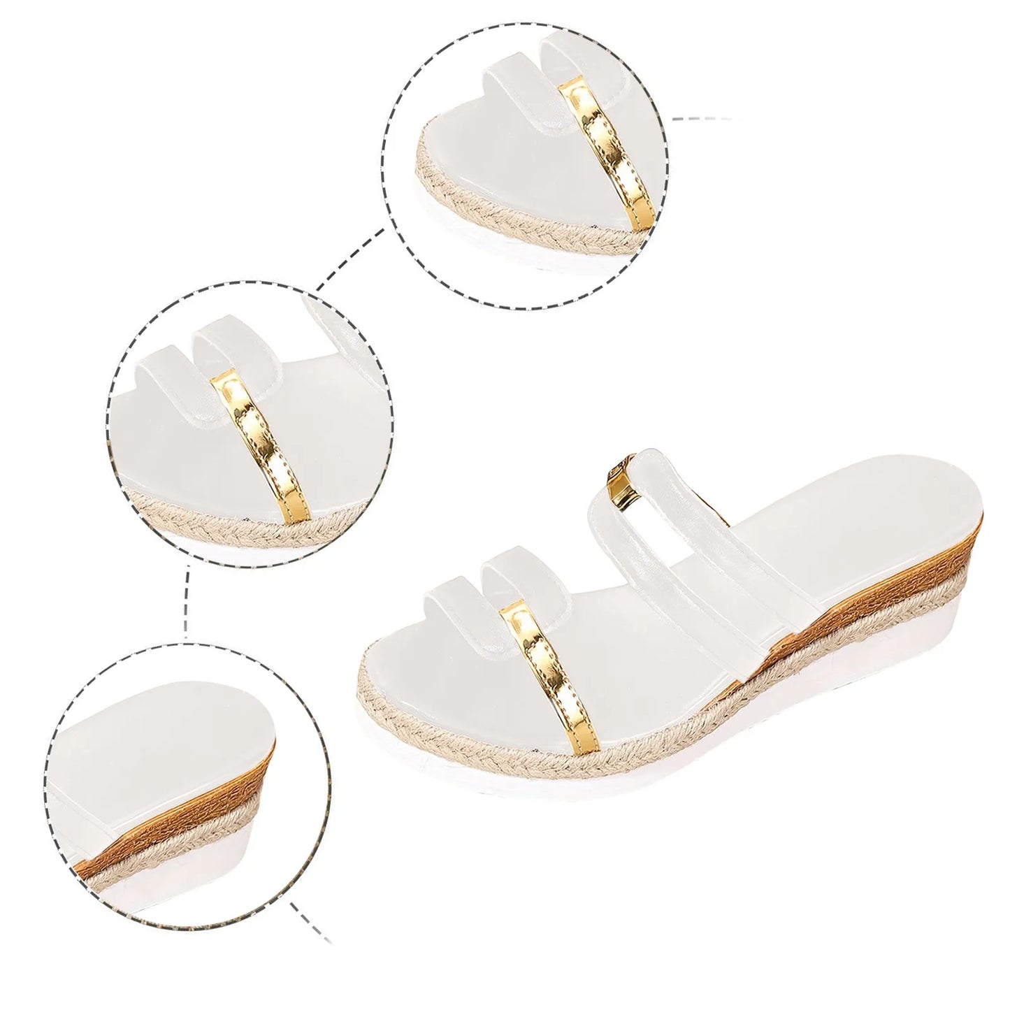 Casual Sandals For Women Dressy Comfortable Soft Leather Thick Soled Slope Woven Straw Sandals