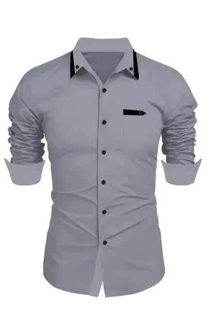 Men's Casual Solid Color Long Sleeve Shirt Soft and Comfortable