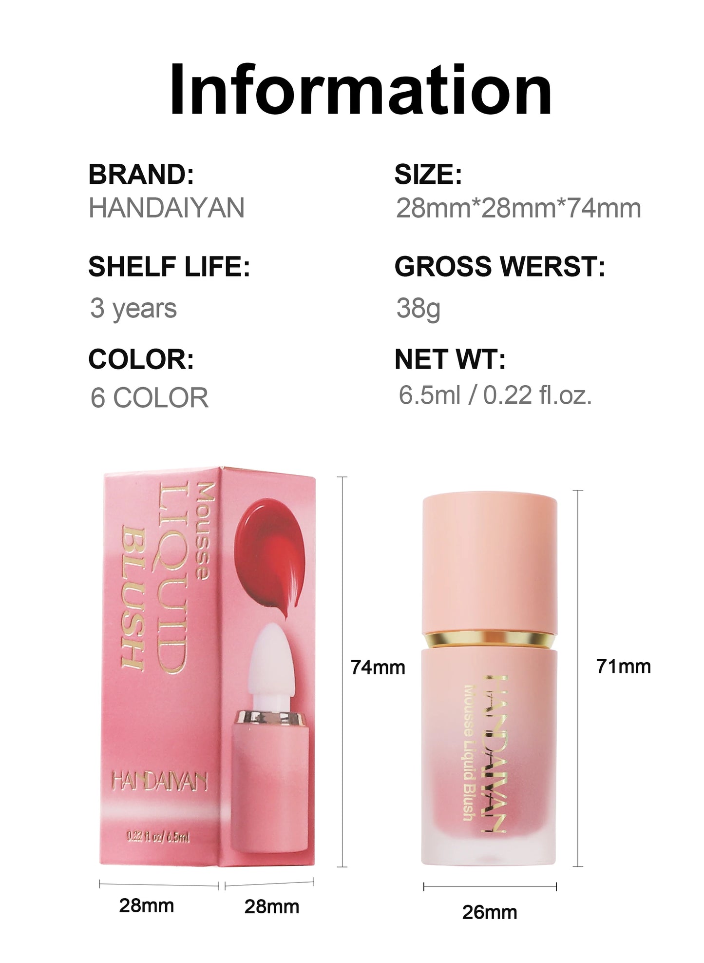 Handaiyan Matte Glitter Face Liquid Blusher Smooth Cheek Blush Highlighter Stick Rouge
