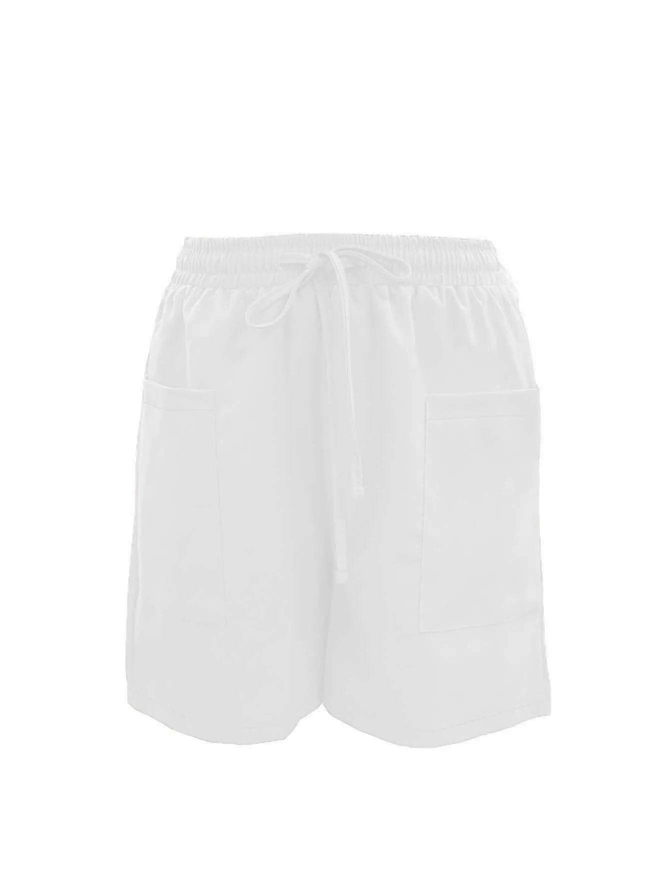 Summer New Women's Solid Color Pocket Loose High Waist Casual Fashion Quarter Shorts