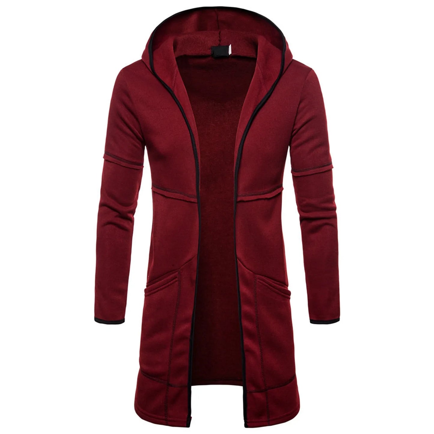 Men Women Overcoats Solid Color Loose Long Sleeve Hooded Long Cardigan Red United States