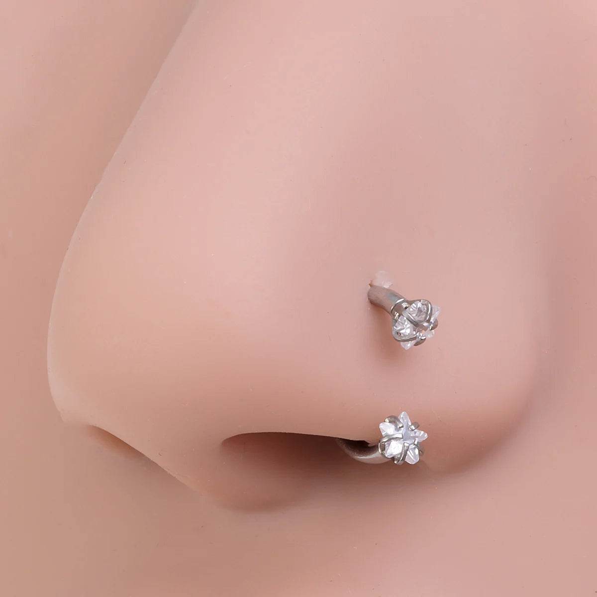 1pc Star Round Zircon Horseshoe Septum Piercing Nose Ring Hoop Eyebrow Lip Ring 8mm 16G - Fashionqueene.com