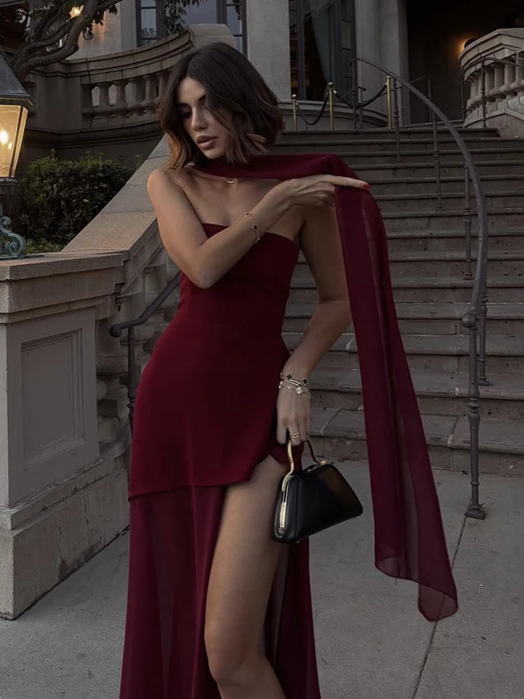 Strapless Dress With Ribbon Female Elegant Sleeveless Mesh Beach Vacation Long Dress Red / S Red / M Red / L Red / S-Red / M-Red / L-Blue / L-Yellow / S-Yellow / M-Yellow / L-Blue / S-Blue / M-Coffee / L-Coffee / M-Coffee / S-Wine Red / L-Wine Red / M-Wine Red / S-Black / L-Black / M-Black / S-White / L-White / M-White / S-