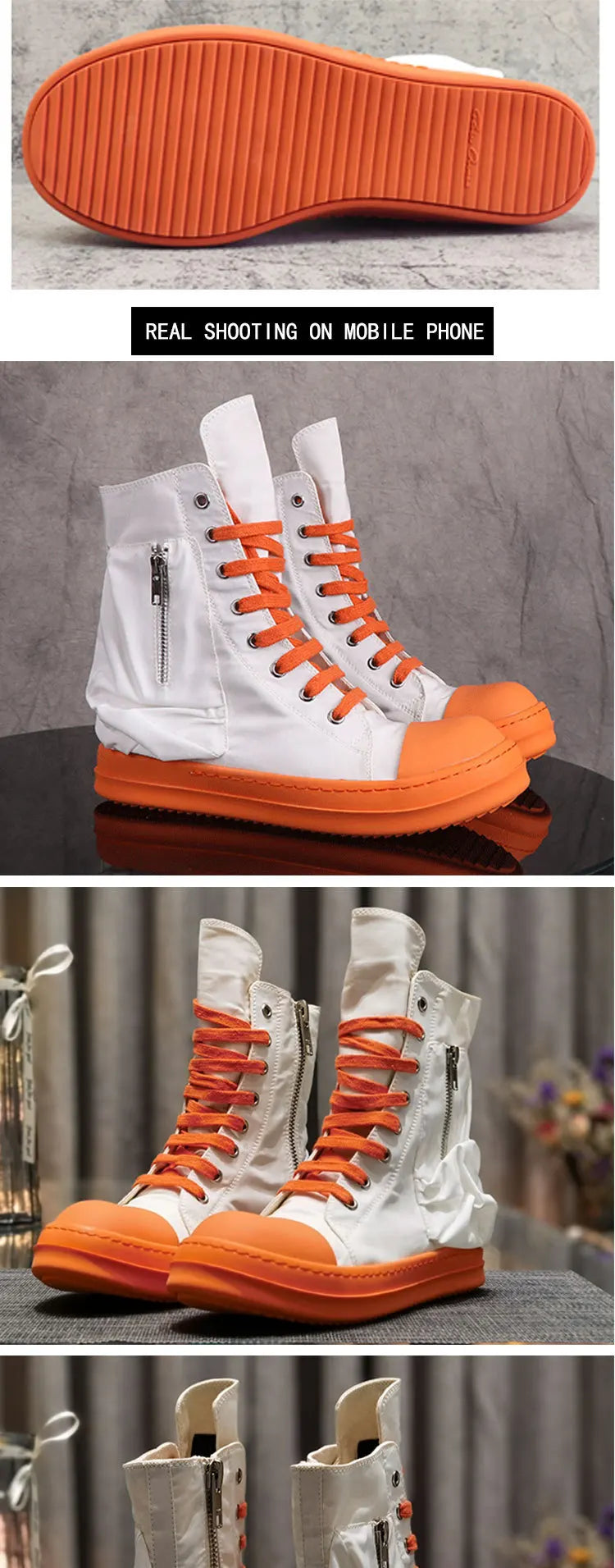 Famous Orange White High Top Design Women's Shoes High Quality Luxury Thick Sole Brand Original Canvas High End Lacing Boots